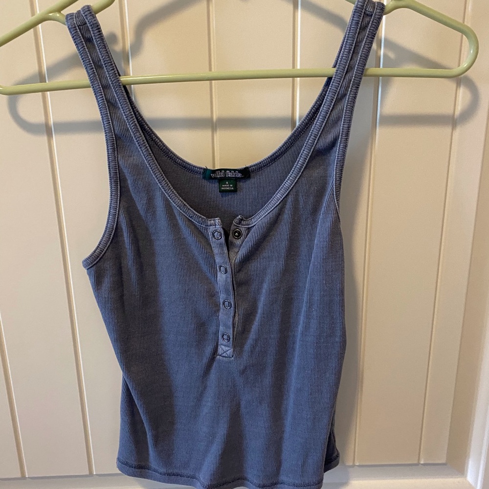 Grey ribbed Henley crop tank